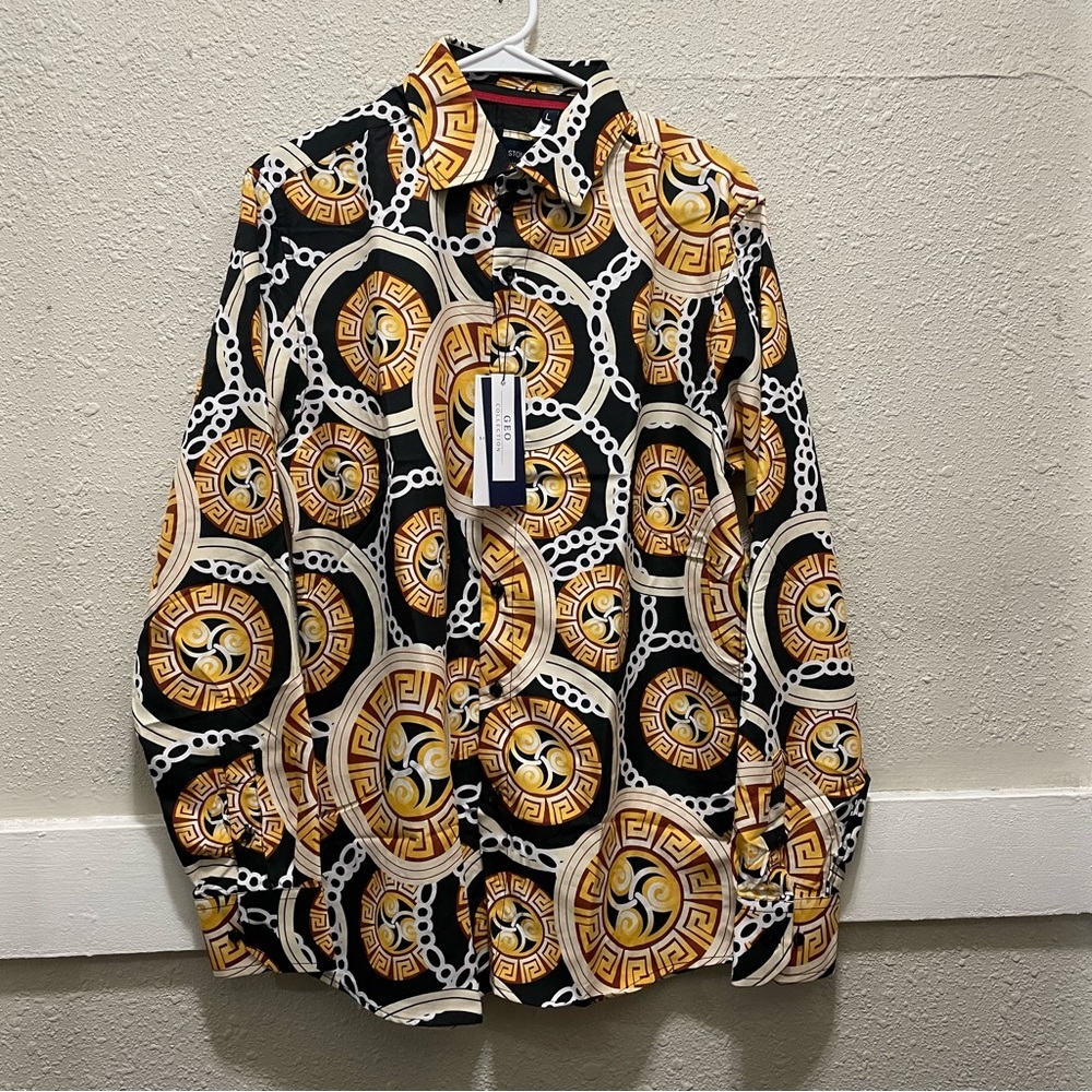 Silver Stone Geo Collection Modern Fit Mens LS Button Up Shirt Sz L NWT.